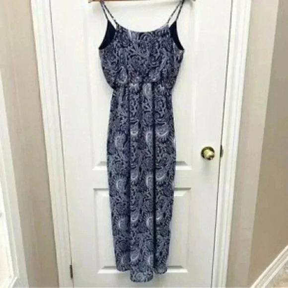 Smart Set Maxi Dress Wrap Front Sheer Flowy Hi Low Asymmetric  Blue Paisley XS - Picture 4 of 15